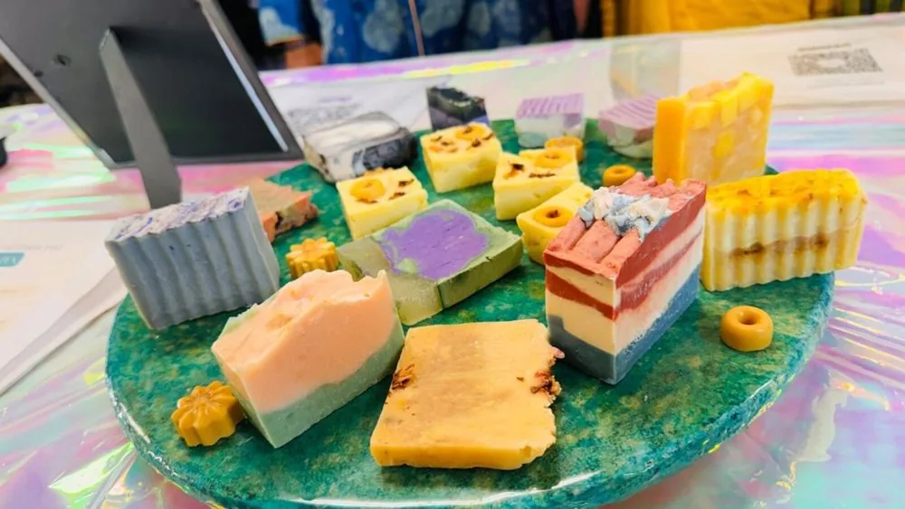 Handcrafted soap bars, freshly cut